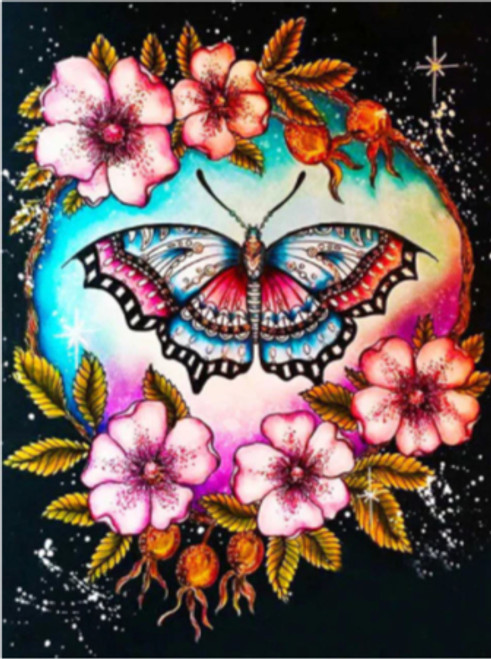 5D Diamond Painting Five Flowers Butterfly Kit