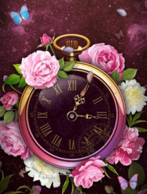 5D Diamond Painting Pink Rose Pocket Watch Kit