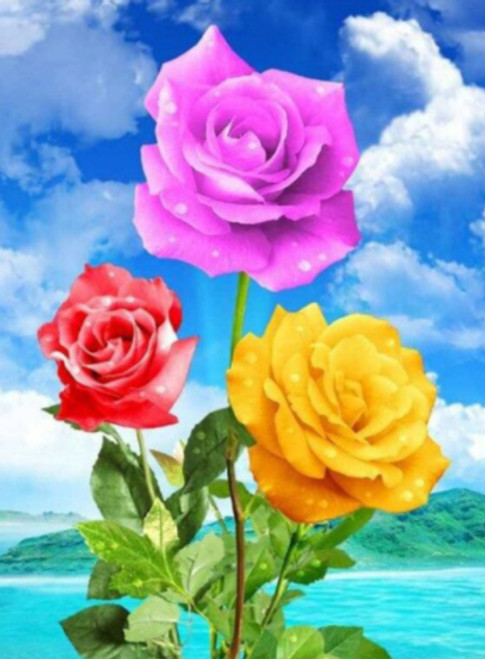 5D Diamond Painting Pink, Red, and Yellow Roses Kit