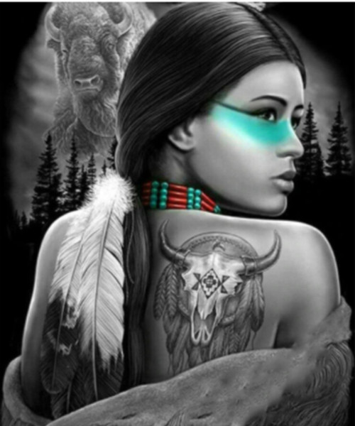 5D Diamond Painting Buffalo Indian Girl Kit