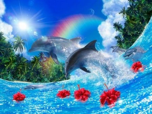 5D Diamond Painting Rainbow Dolphins Kit