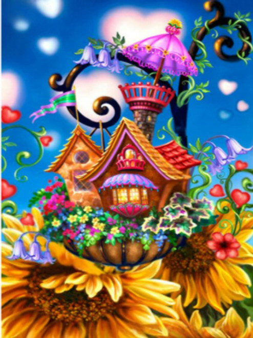 5D Diamond Painting Abstract Sunflower House Kit