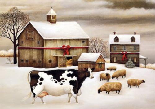 5D Diamond Painting Sheep and Cow Farm in Winter Kit