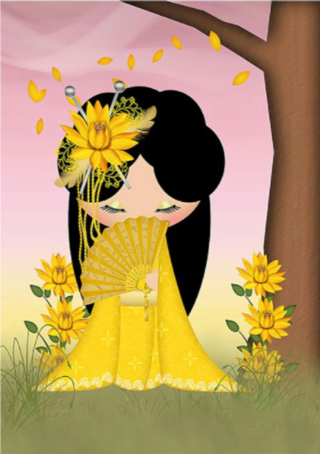 5D Diamond Painting Yellow Flower Japanese Girl Kit