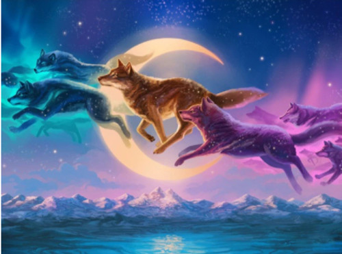 5D Diamond Painting Crescent Moon Wolves Kit