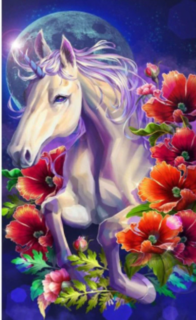 5D Diamond Painting Unicorn in Flowers Kit