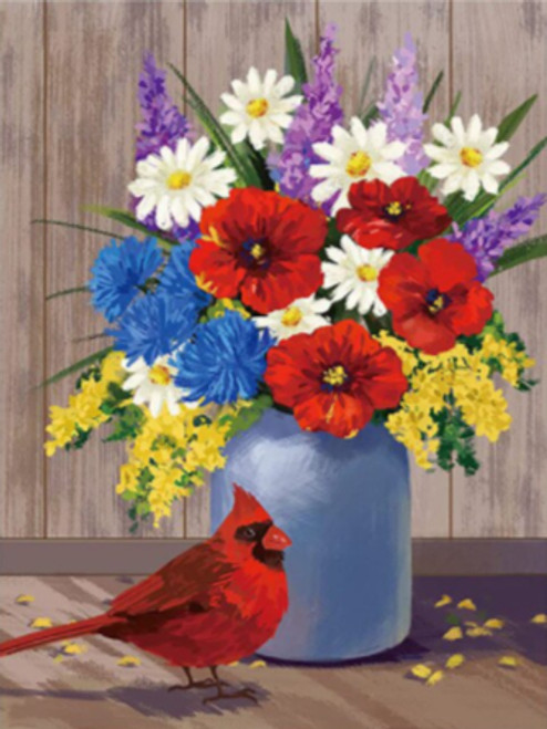 5D Diamond Painting Red Cardinal Flower Vase Kit