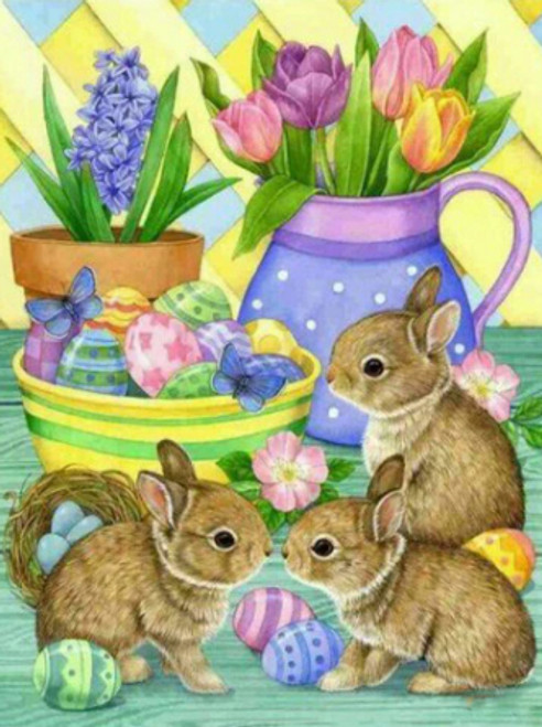 5D Diamond Painting Three Brown Easter Rabbits Kit