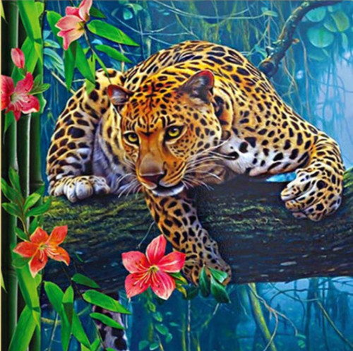 5D Diamond Painting Yellow Frame Leopard Kit - Bonanza Marketplace