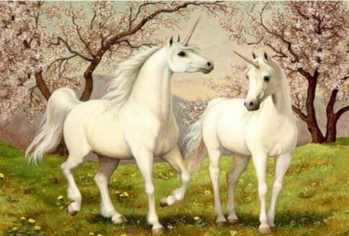 5D Diamond Painting Two White Unicorns in the Meadow Kit