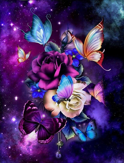 5D Diamond Painting Galaxy Roses and Butterflies Kit