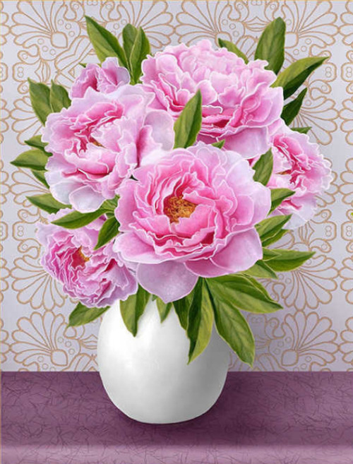 5D Diamond Painting White Vase of Peonies Kit