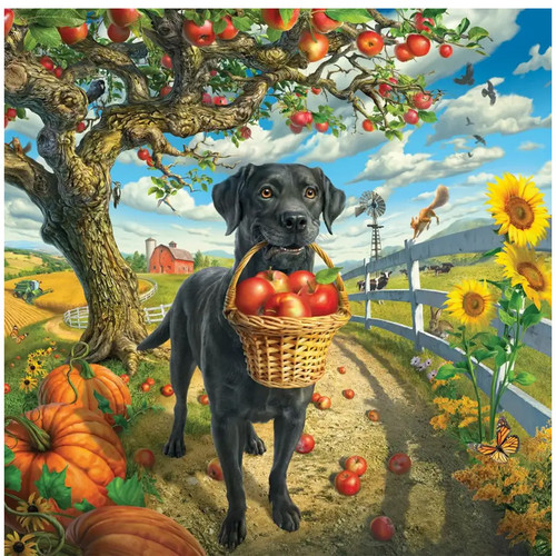 5D Diamond Painting Dog and Apple Basket Kit