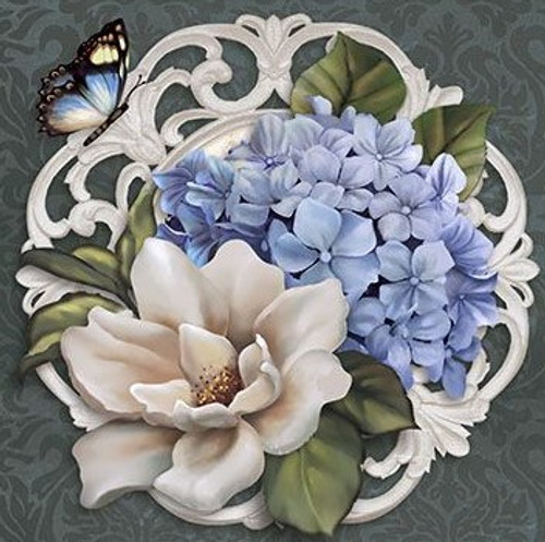 5D Diamond Painting White and Blue Flowers Butterfly Kit