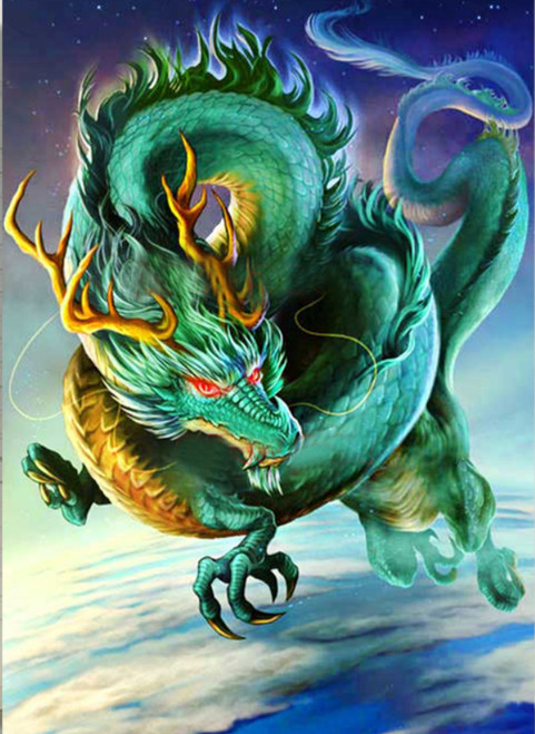 5D Diamond Painting Green and Gold Dragon Kit - Bonanza Marketplace