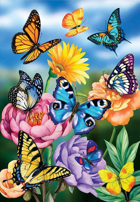 5D Diamond Painting Shades of Blue Flowers & Butterflies Kit - Bonanza ...