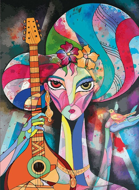 5D Diamond Painting Abstract Woman with Guitar Kit