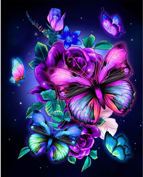 5D Diamond Painting Purple Butterfly Rose Kit