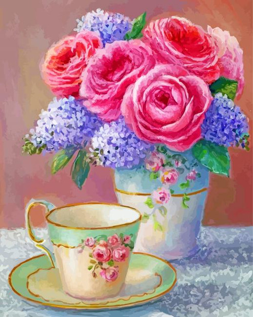 5D Diamond Painting Roses and Tea Cup Kit
