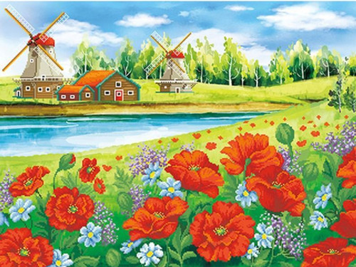 5D Diamond Painting Orange Flowers Windmill Kit