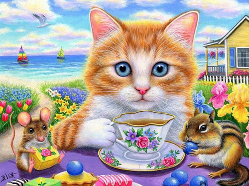 5D Diamond Painting Cat Tea Kit