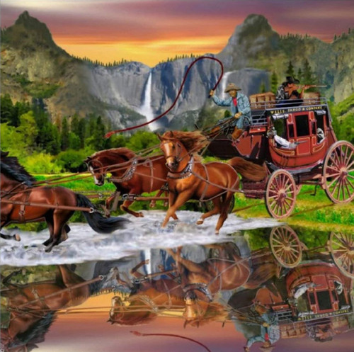 5D Diamond Painting Stagecoach by the Water Kit