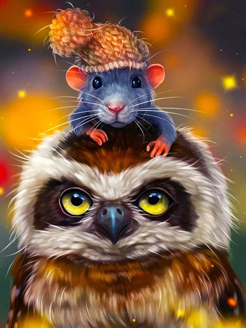 5D Diamond Painting Owl and Mouse Kit