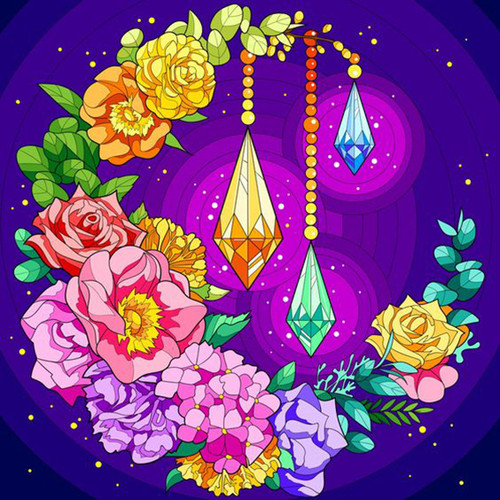 5D Diamond Painting Crescent Flowers and Jewels Kit