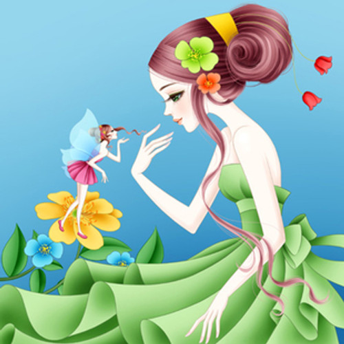 5D Diamond Painting Green Dress Girl and a Fairy Kit