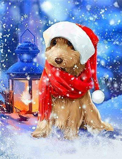 5D Diamond Painting Red Scarf Dog in the Snow Kit