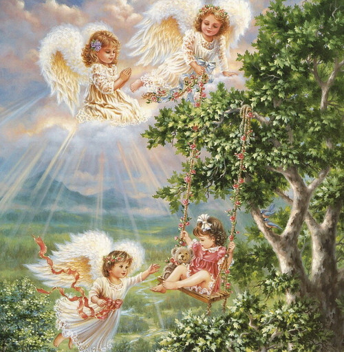 5D Diamond Painting Little Girl Swinging with Angels Kit
