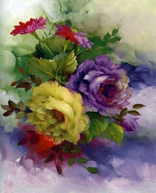 5D Diamond Painting Purple and Yellow Flowers Kit