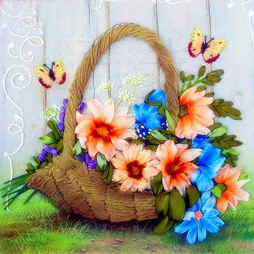 5D Diamond Painting Basket of Flowers and Butterflies Kit
