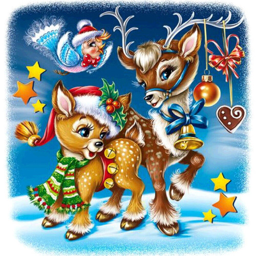 5D Diamond Painting Two Little Reindeer Kit