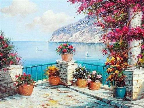 5D Diamond Painting Terrace Flower Pots Kit