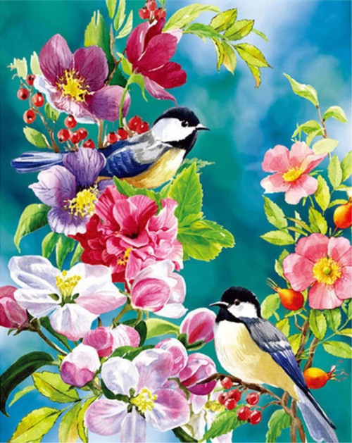 5D Diamond Painting Two Birds in the Flowers Kit