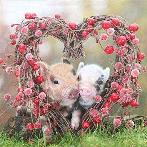 5D Diamond Painting Heart Piglets Kit