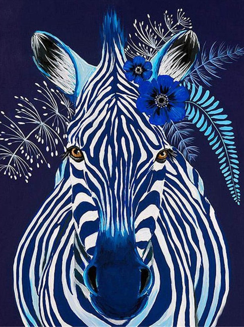 5D Diamond Painting Abstract Blue Striped Zebra Kit