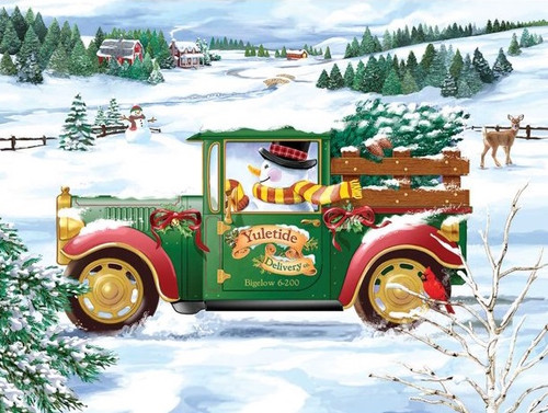 5D Diamond Painting Snowman Delivery Truck Kit