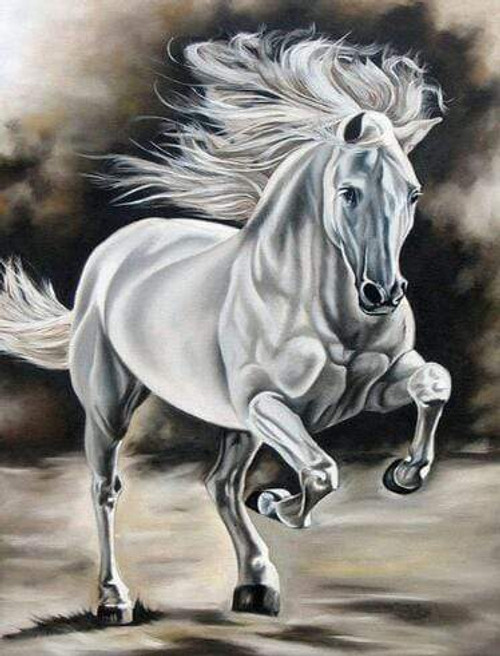 5D Diamond Painting White and Gray Horse Kit