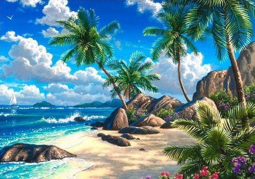 5D Diamond Painting Beach Palms Landscape Kit
