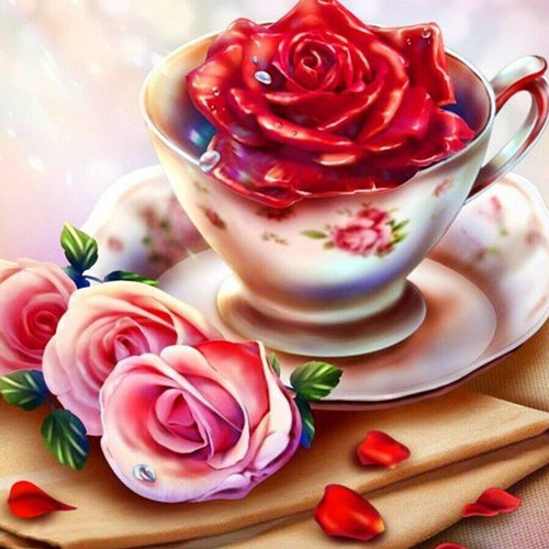 5D Diamond Painting Red Rose Cup Kit