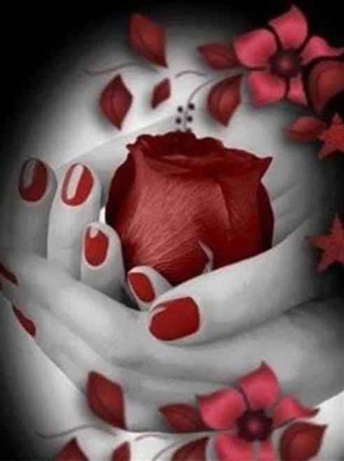 5D Diamond Painting Red Rose in Her Hands Kit