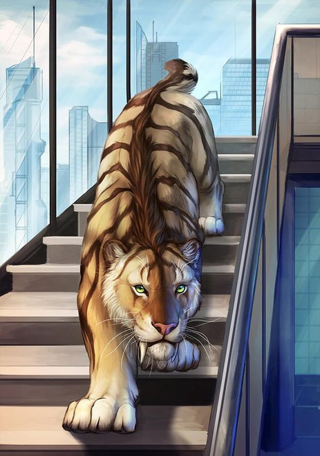 5D Diamond Painting Tiger on the Stairs Kit