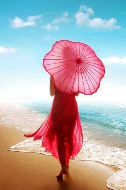 5D Diamond Painting Red Parasol Woman Kit