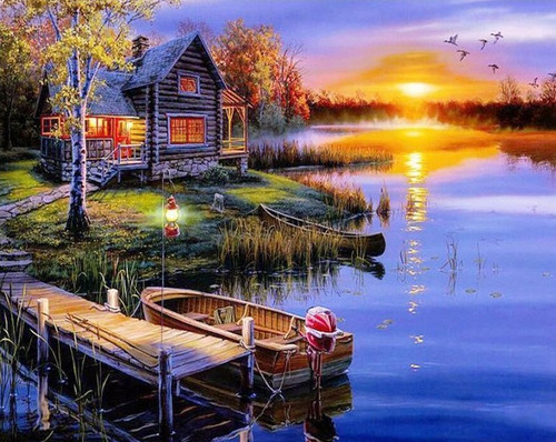 5D Diamond Painting Lake Boat Dock Kit