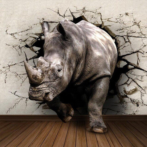 5D Diamond Painting Rhino Crashing the Wall Kit