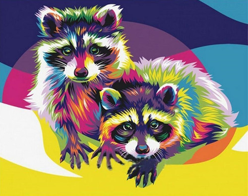 5D Diamond Painting Abstract Colorful Raccoons Kit