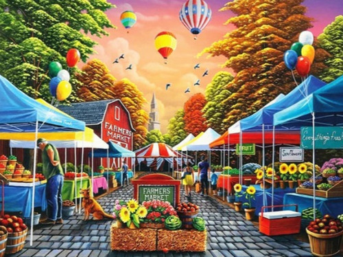 5D Diamond Painting Hot Air Balloon Farmers Market Kit