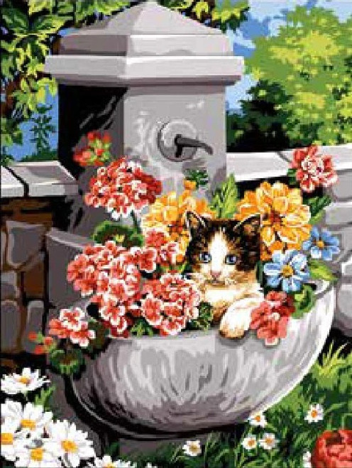 5D Diamond Painting Cat in the Flower Pot Kit